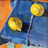 Lemons on Blue by Janette Hayhoe